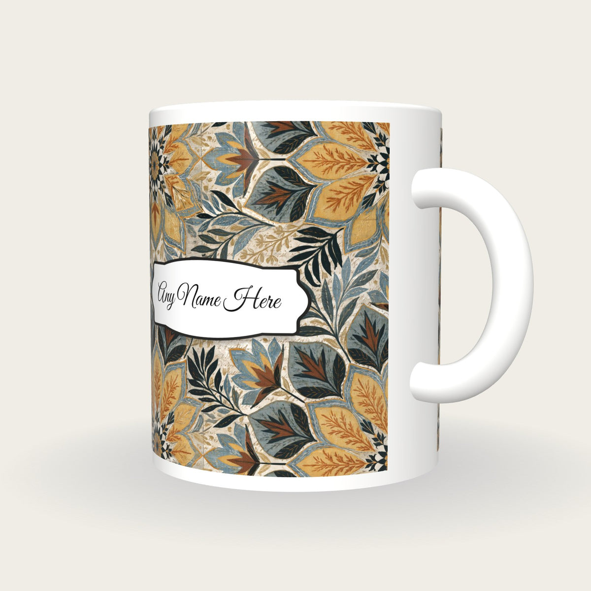Haeckel Kantha Stitch Name Mug, three-quarter view