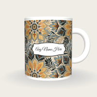 Haeckel Kantha Stitch Name Mug, front with the name label