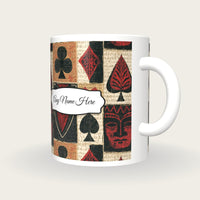Tiki Card Suits Name Mug 4, three-quarter view