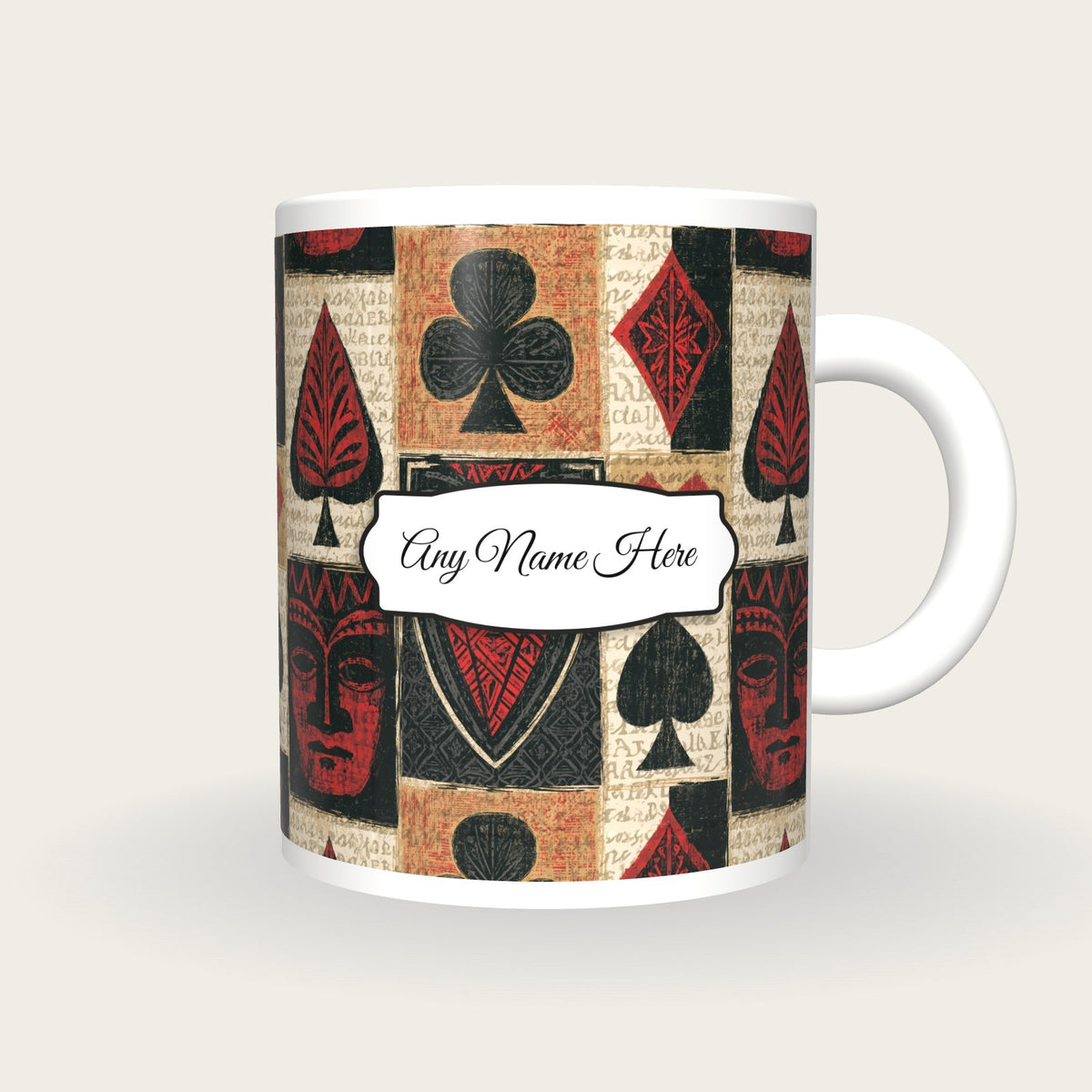 Tiki Card Suits Name Mug 4, front with the name label