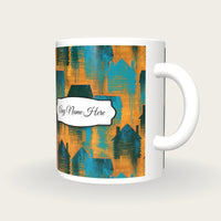 Graffiti Log Cabins Name Mug, three-quarter view