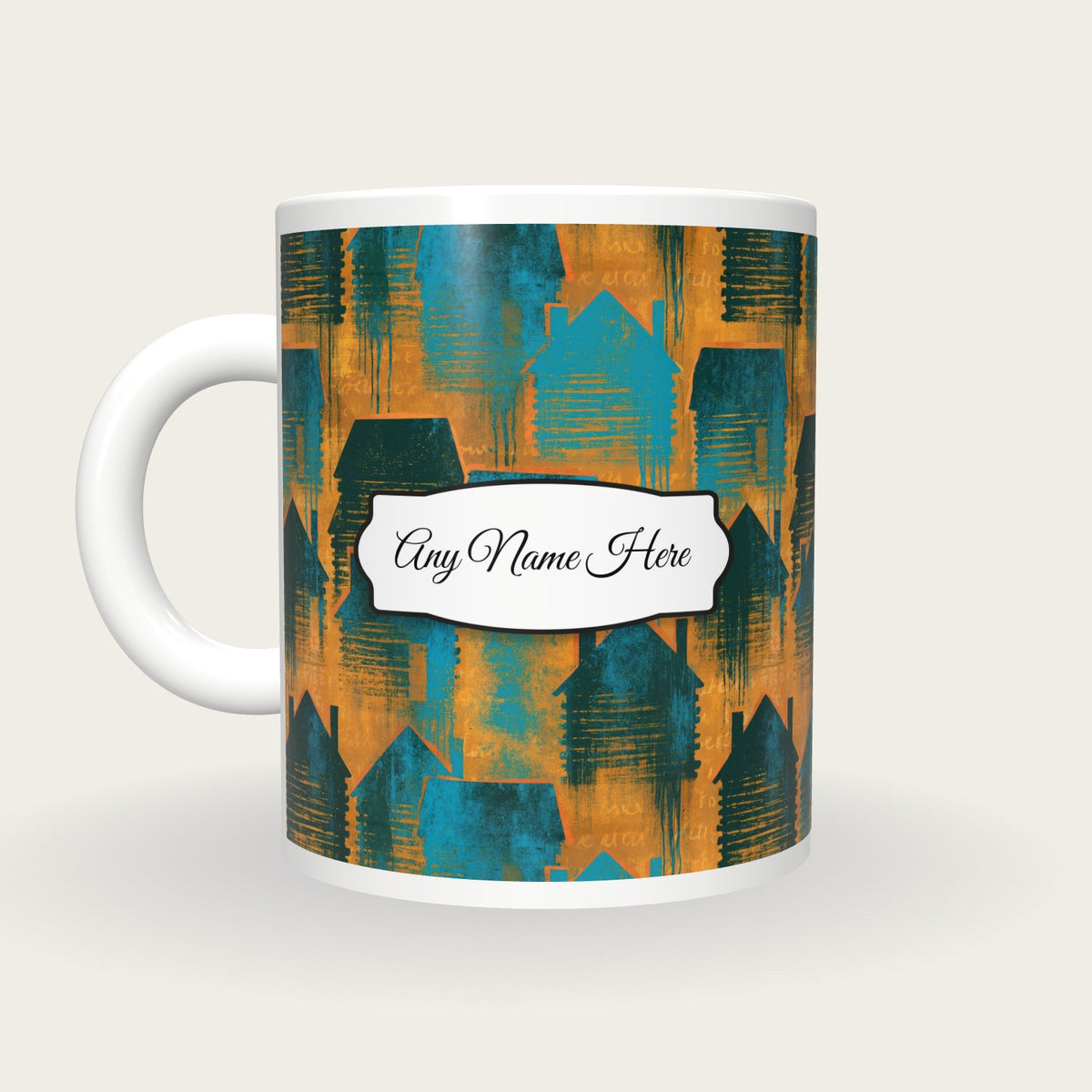 Graffiti Log Cabins Name Mug, back with the second name label