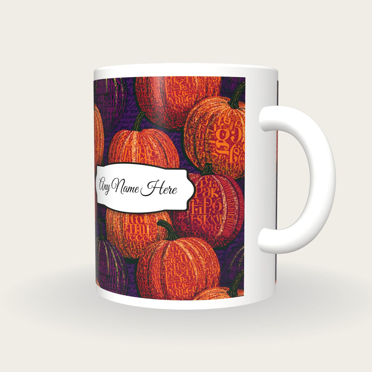 ASCII Pumpkin Abstract Name Mug 2, three-quarter view