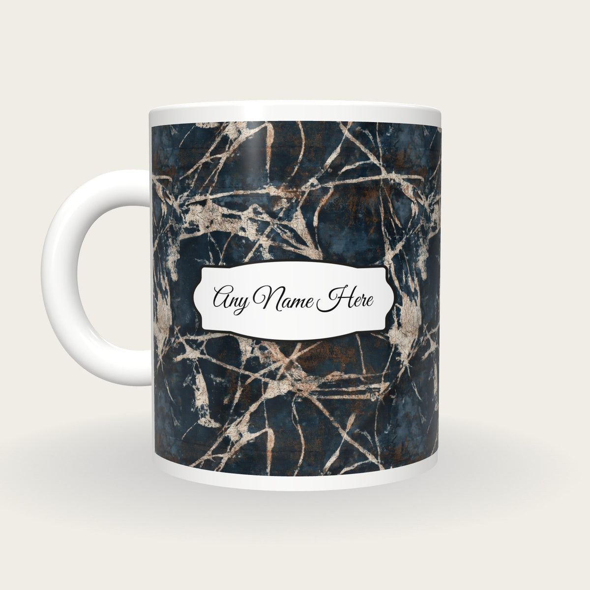 Batik Wax Resist Name Mug 3, back with the second name label