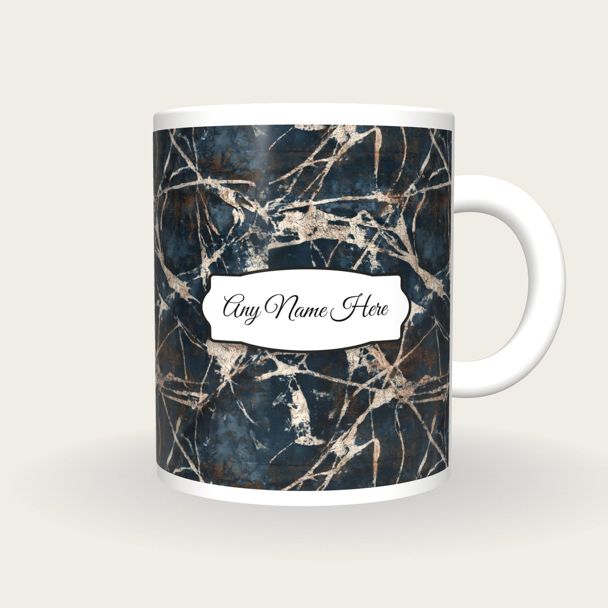 Batik Wax Resist Name Mug 3, front with the name label