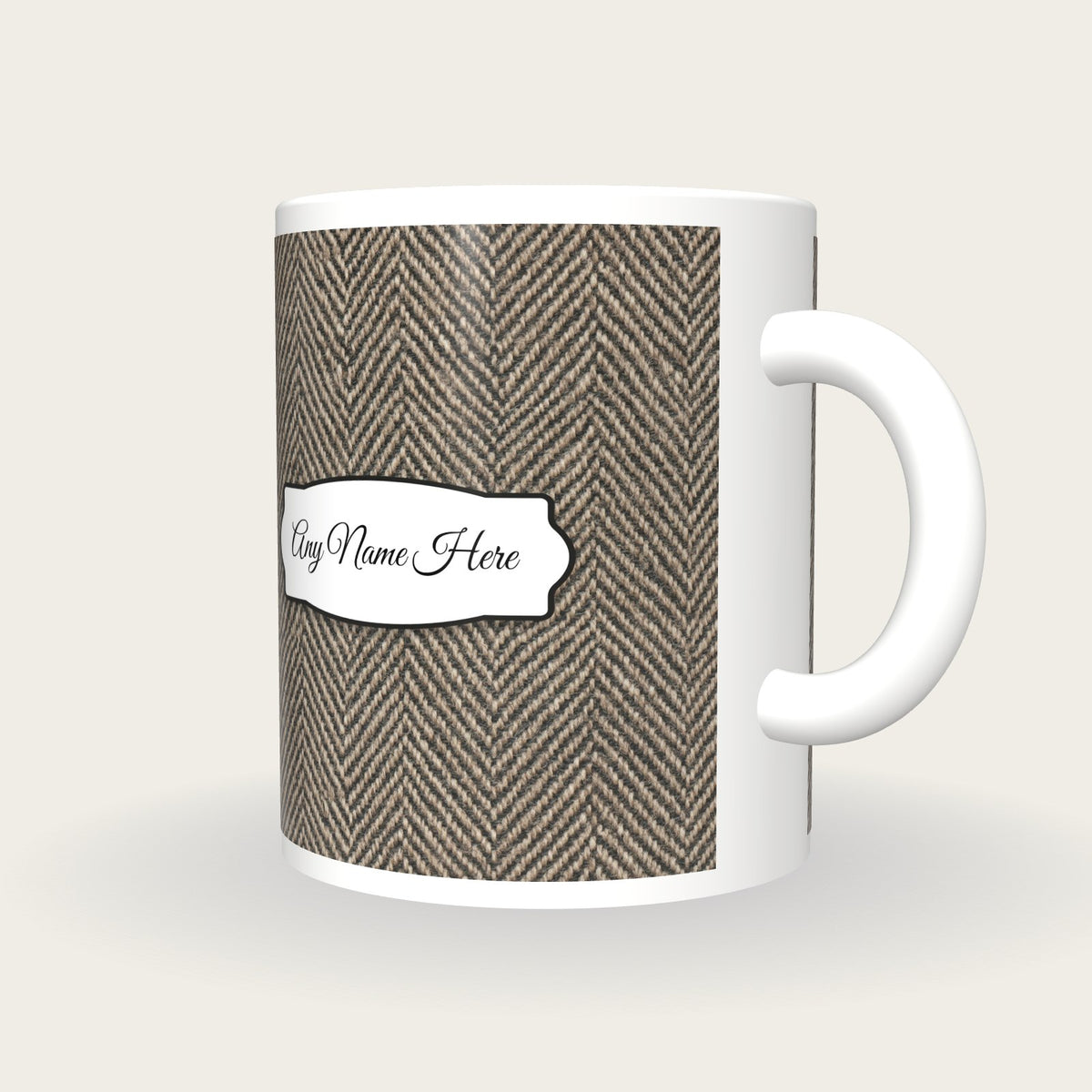 Herringbone Tweed Name Mug, three-quarter view