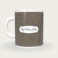 Herringbone Tweed Name Mug, back with the second name label
