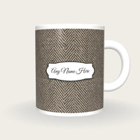 Herringbone Tweed Name Mug, front with the name label