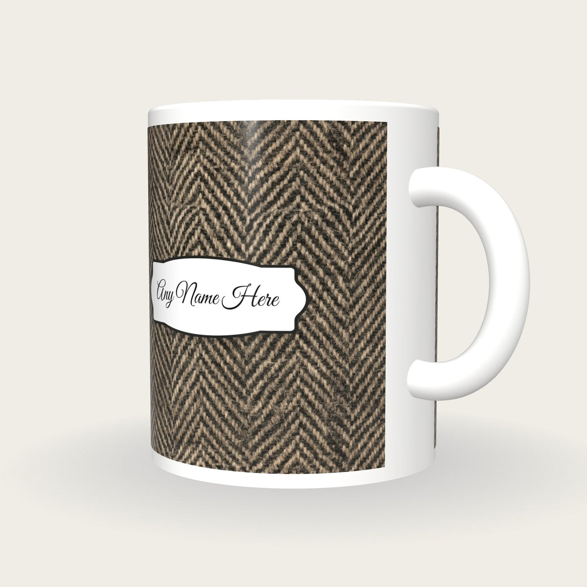 Herringbone Tweed Name Mug 2, three-quarter view