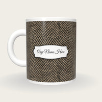 Herringbone Tweed Name Mug 2, back with the second name label