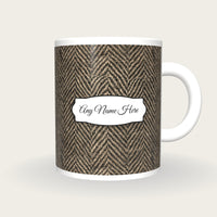 Herringbone Tweed Name Mug 2, front with the name label