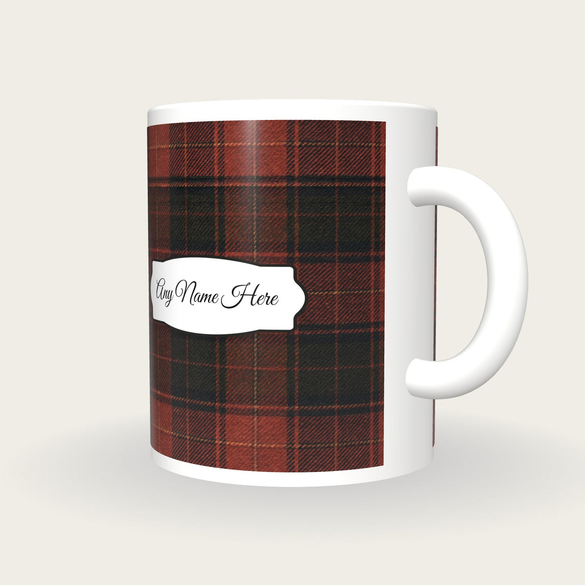 Tartan Plaid Name Mug 2, three-quarter view