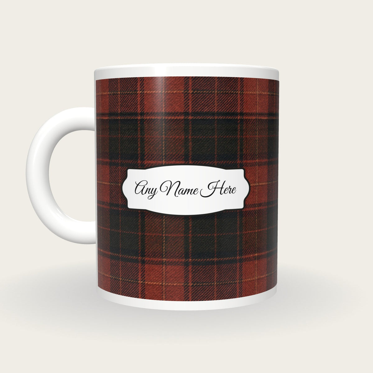 Tartan Plaid Name Mug 2, back with the second name label