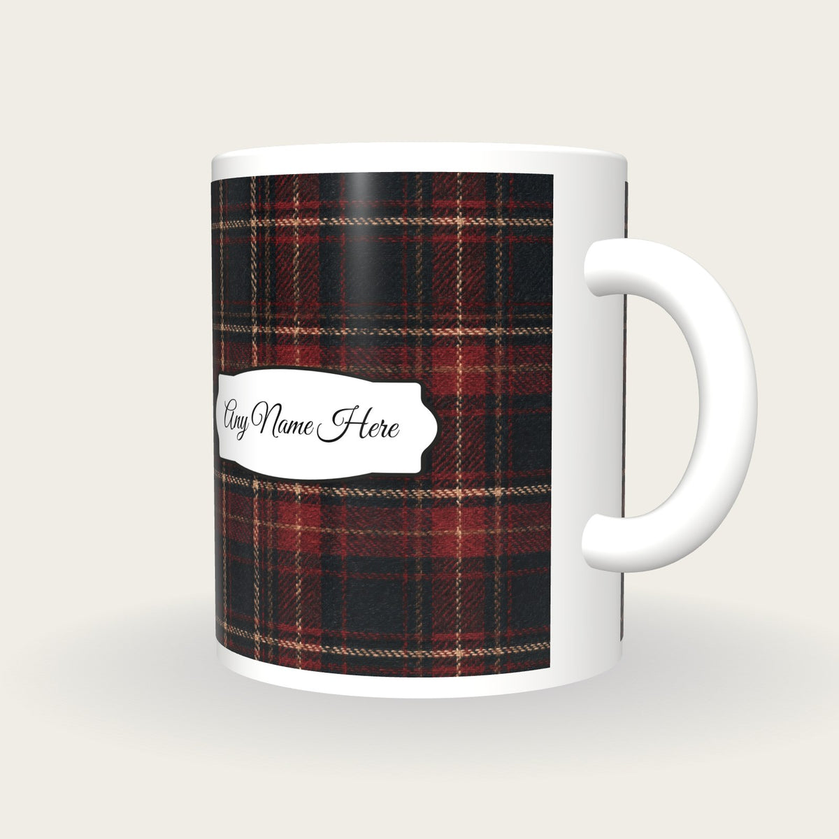 Tartan Plaid Name Mug 3, three-quarter view