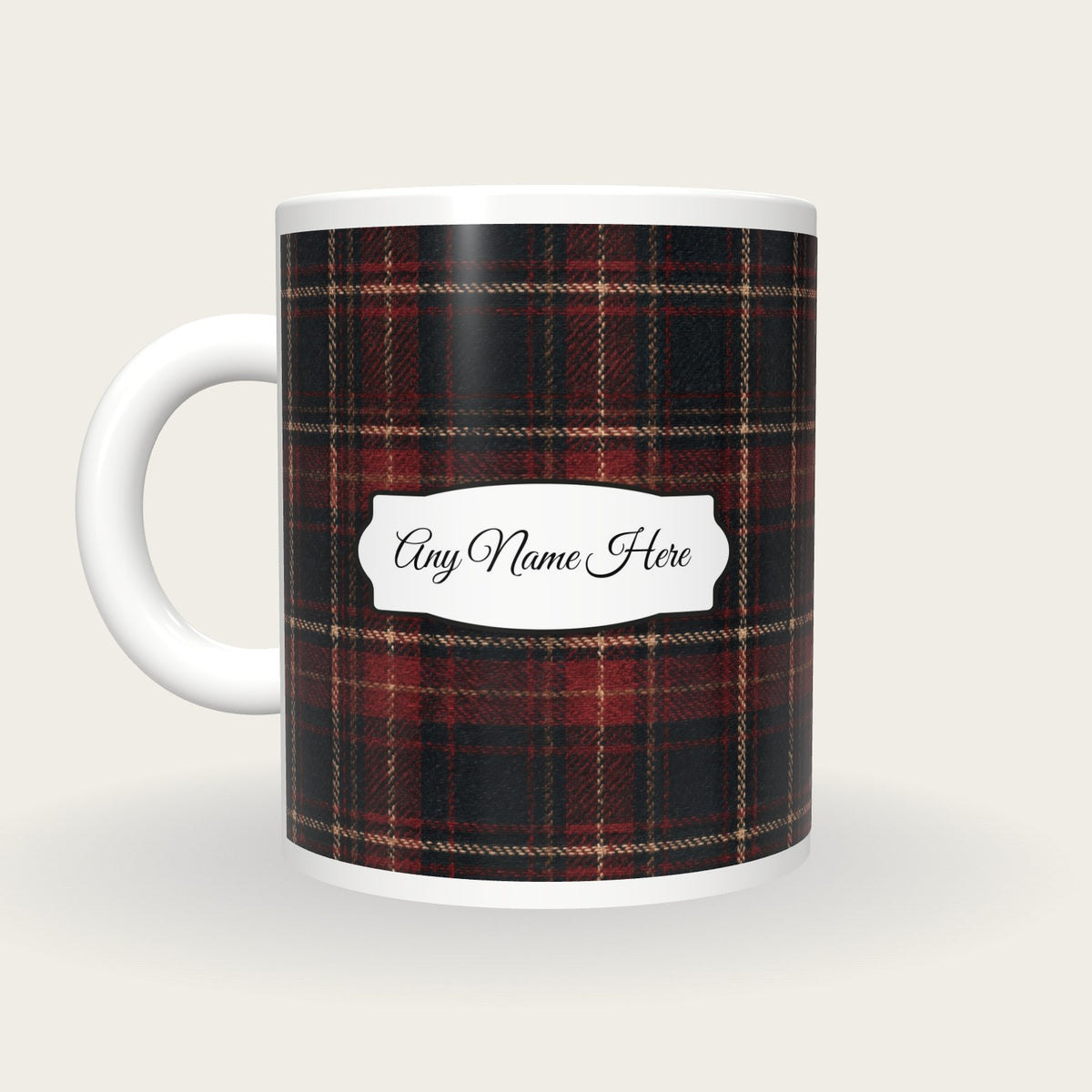 Tartan Plaid Name Mug 3, back with the second name label