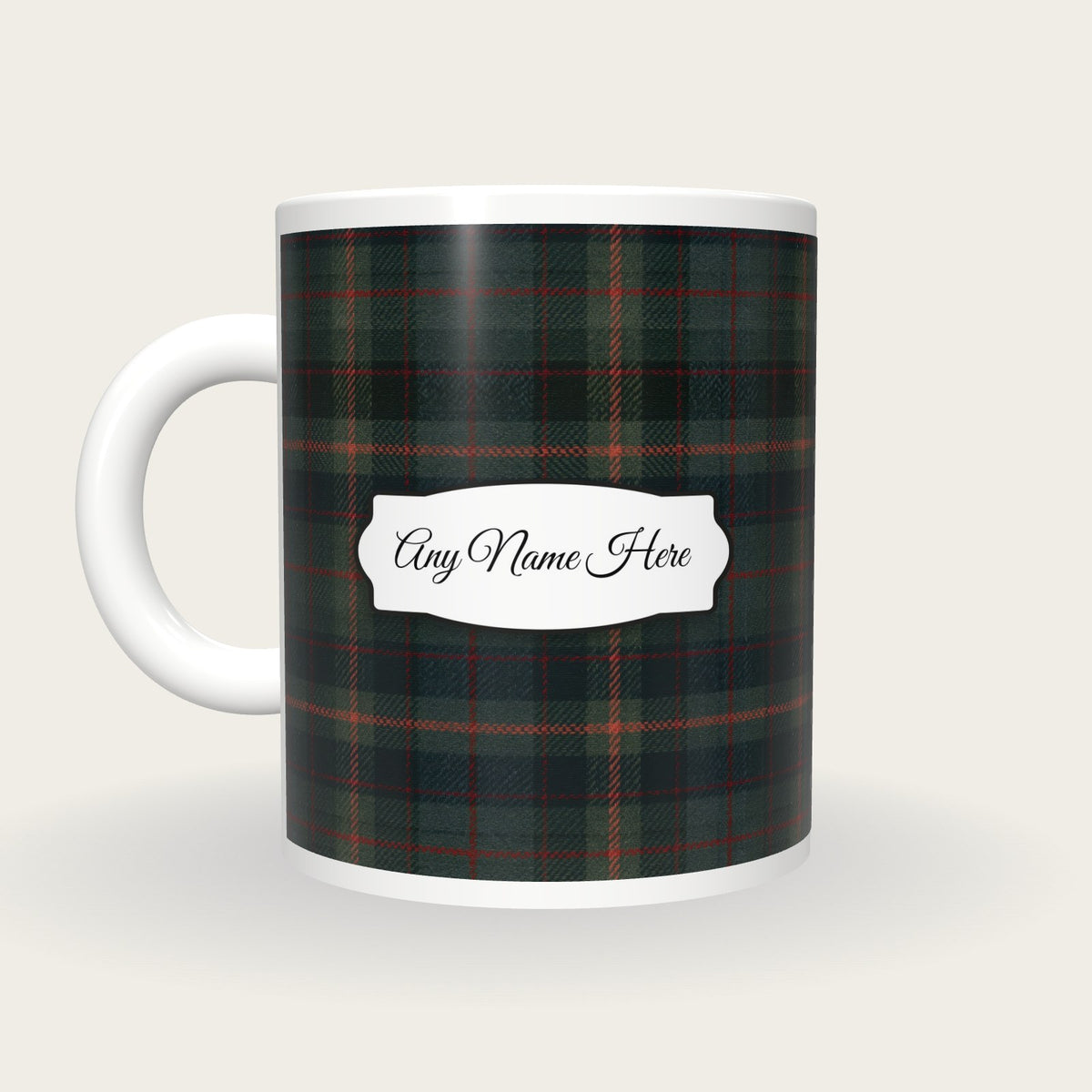 Tartan Plaid Name Mug, back with the second name label