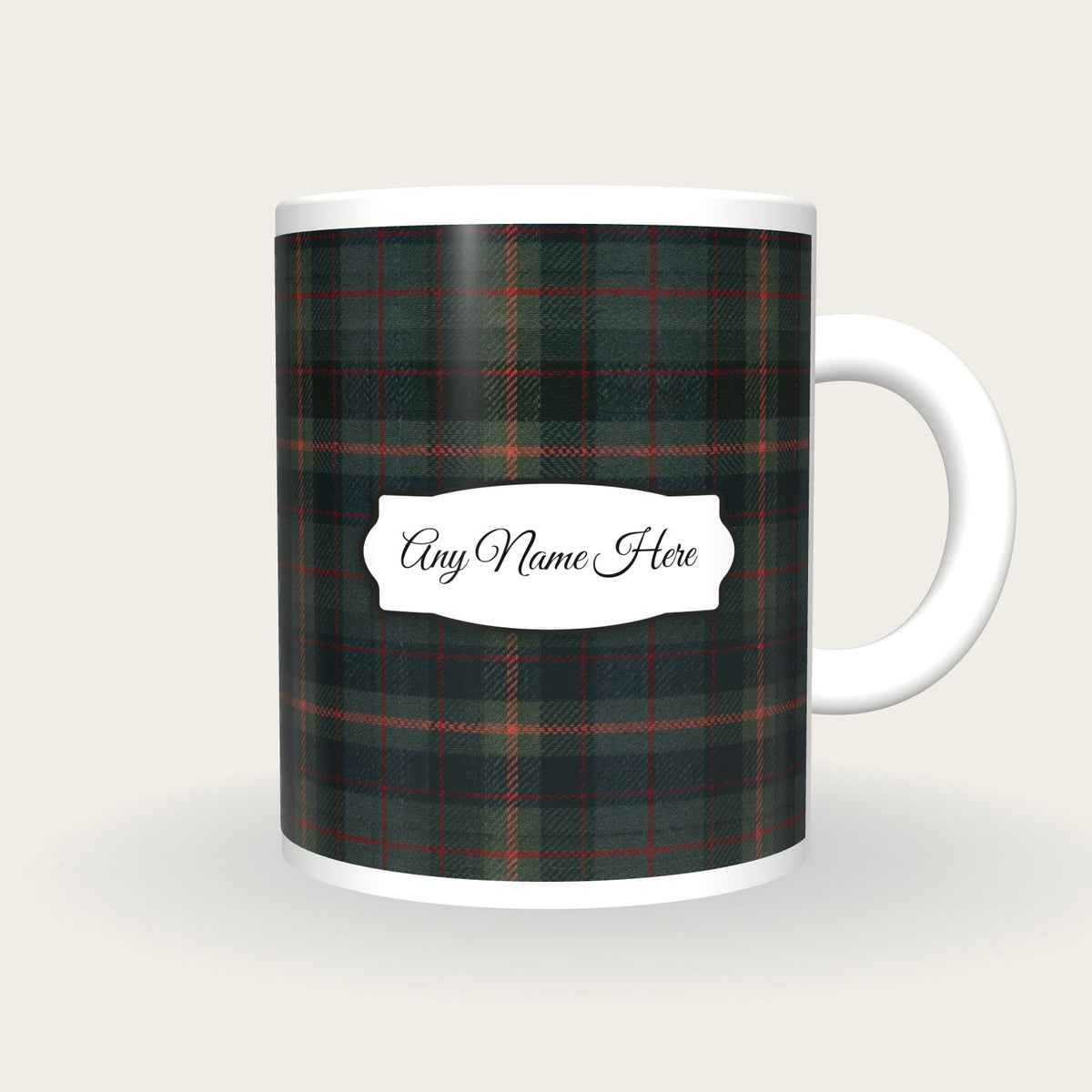 Tartan Plaid Name Mug, front with the name label
