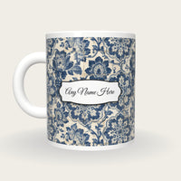 Portuguese Azulejo Tile Name Mug, back with the second name label