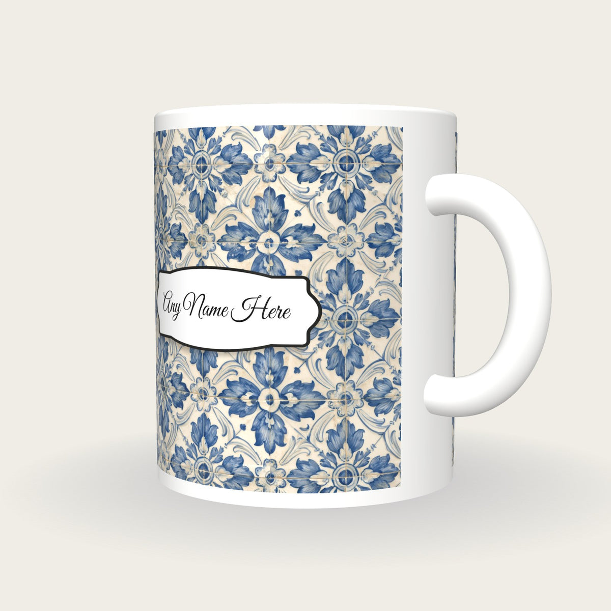 Portuguese Azulejo Tile Name Mug 2, three-quarter view