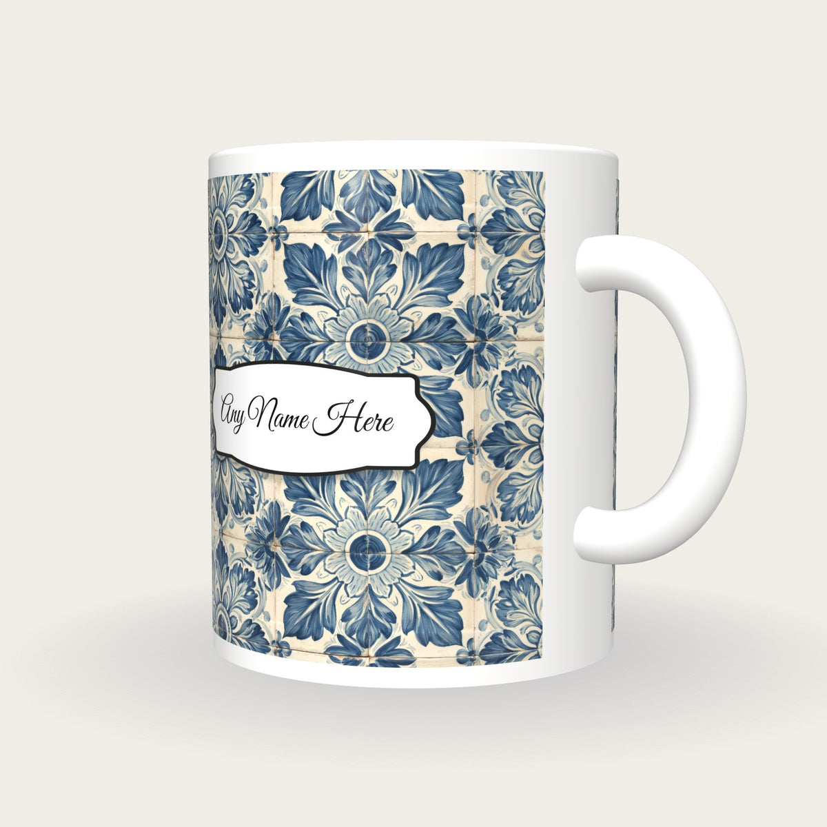 Portuguese Azulejo Tile Name Mug 3, three-quarter view