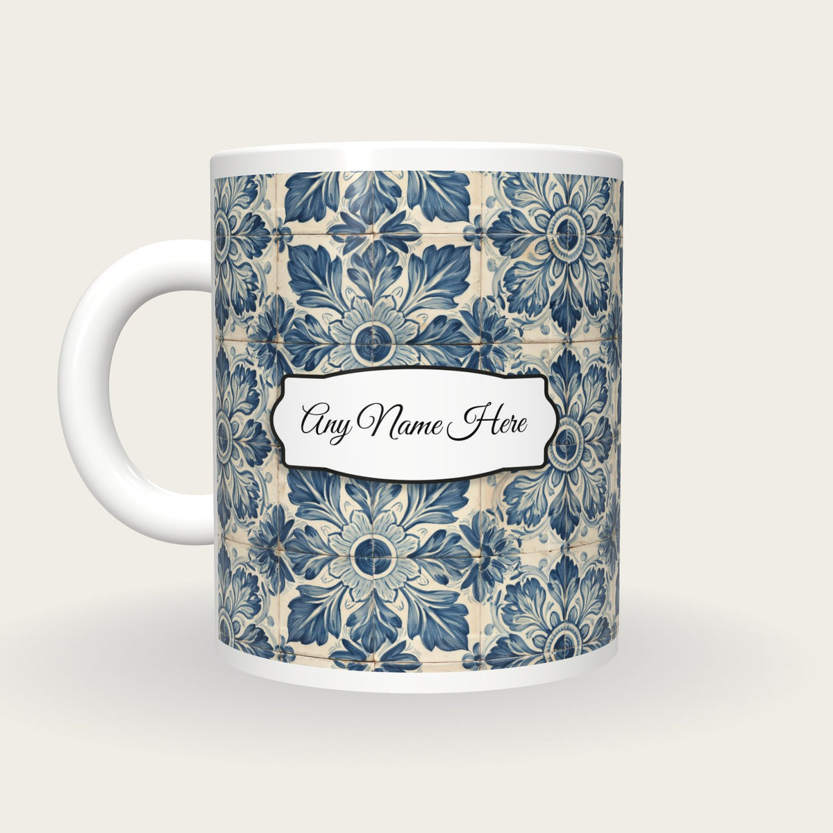 Portuguese Azulejo Tile Name Mug 3, back with the second name label