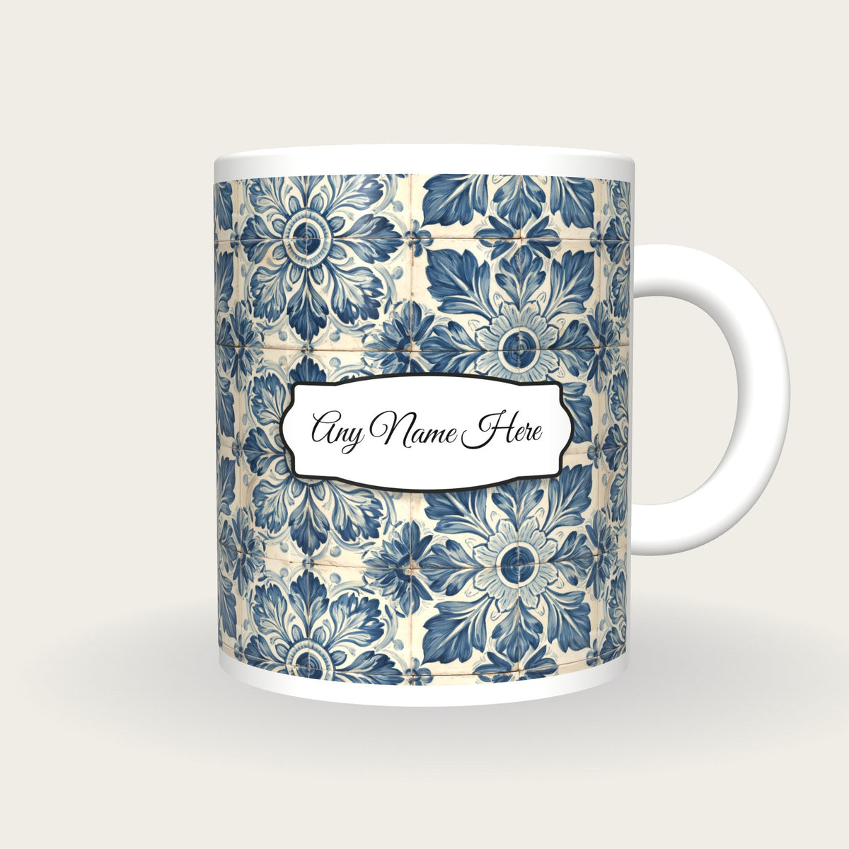 Portuguese Azulejo Tile Name Mug 3, front with the name label