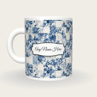 Delft Blue Tile Name Mug, back with the second name label