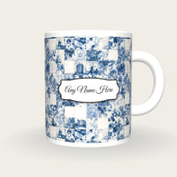Delft Blue Tile Name Mug, front with the name label