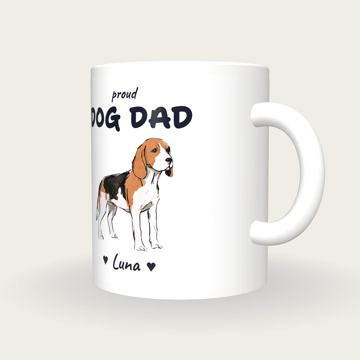 Personalised Beagle Dog Dad Mug, three-quarter view