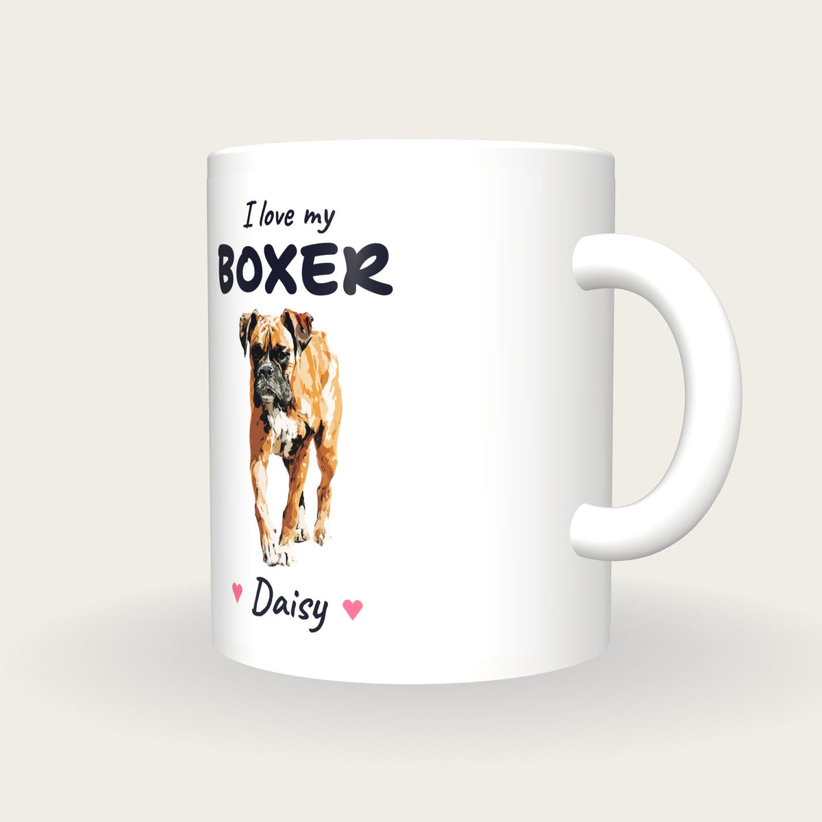 Personalised I Love My Boxer Mug, three-quarter view
