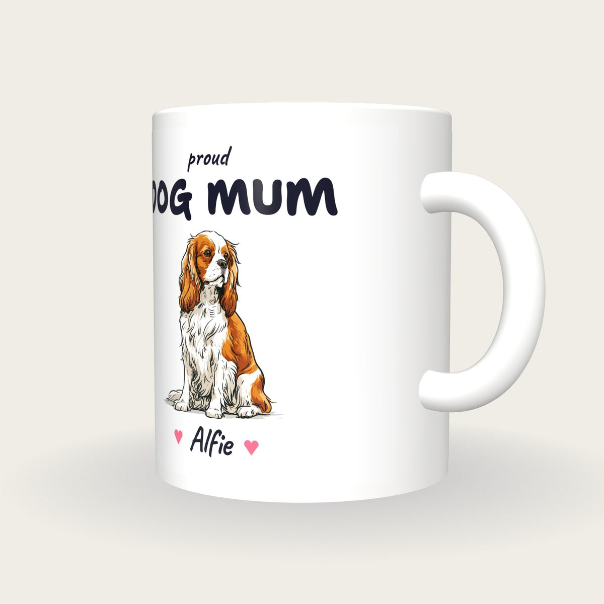 Personalised Cavalier King Charles Dog Mum Mug, three-quarter view