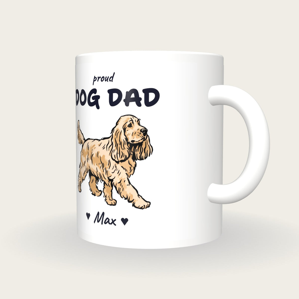 Personalised Cocker Spaniel Dog Dad Mug, three-quarter view