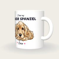 Personalised I Love My Cocker Spaniel Mug, three-quarter view