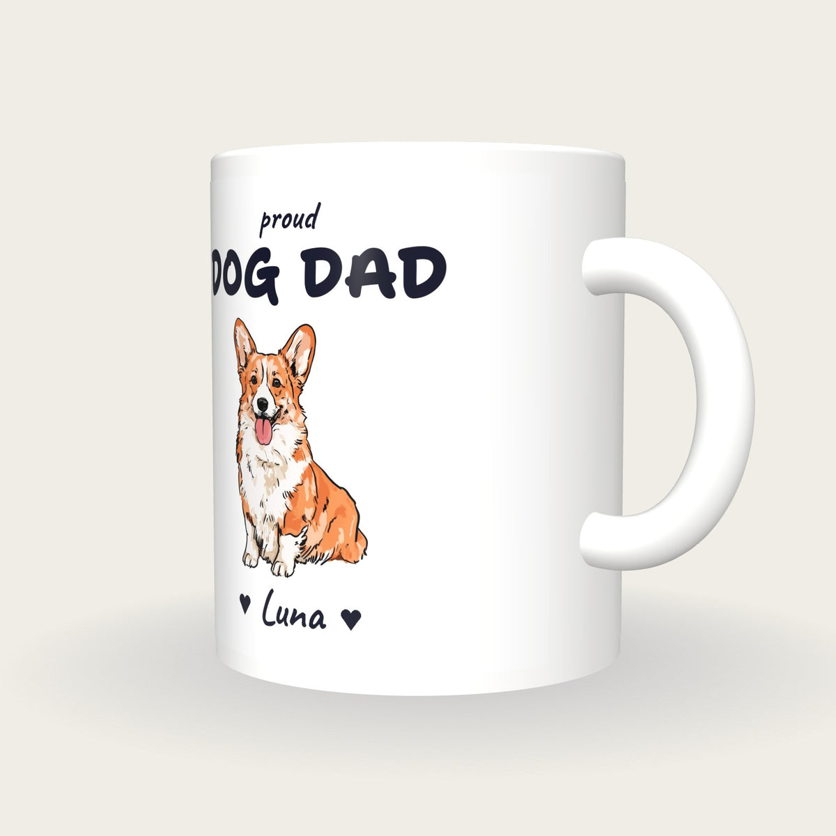 Personalised Corgi Dog Dad Mug, three-quarter view