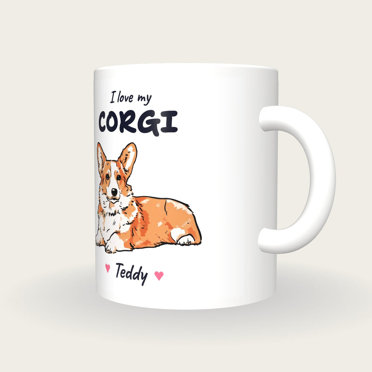 Personalised I Love My Corgi Mug, three-quarter view