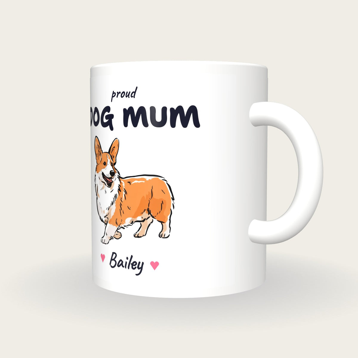 Personalised Corgi Dog Mum Mug, three-quarter view