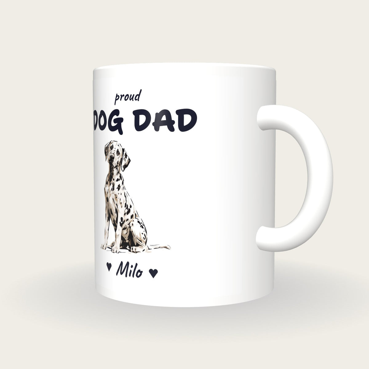 Personalised Dalmatian Dog Dad Mug, three-quarter view