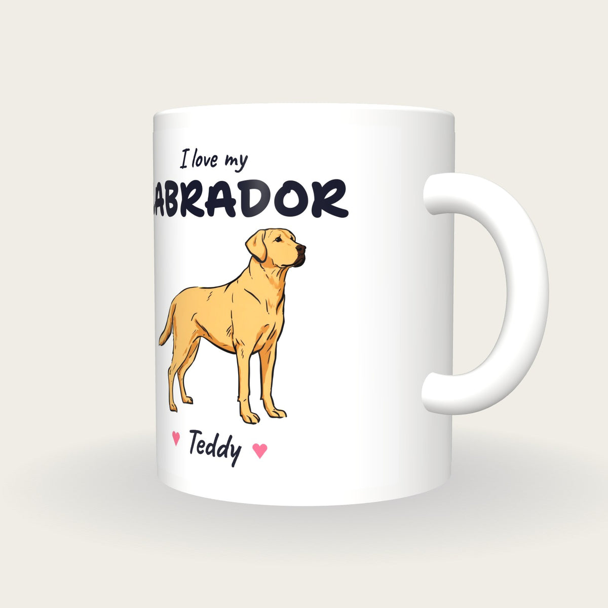 Personalised I Love My Labrador Mug, three-quarter view
