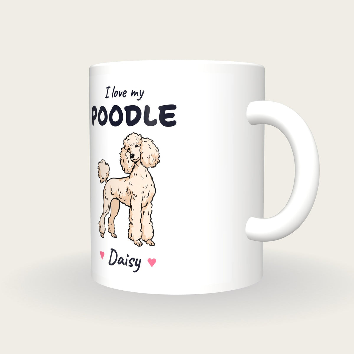 Personalised I Love My Poodle Mug, three-quarter view