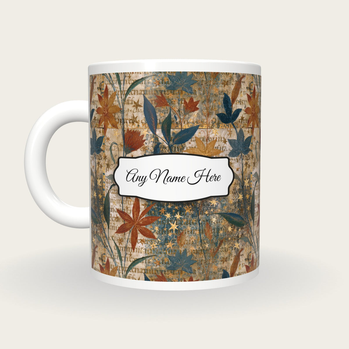 Illuminated Manuscript Stars Name Mug, back with the second name label