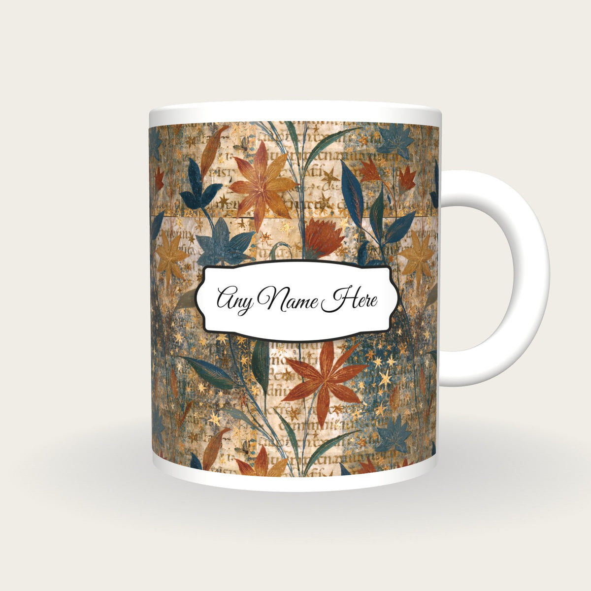 Illuminated Manuscript Stars Name Mug, front with the name label