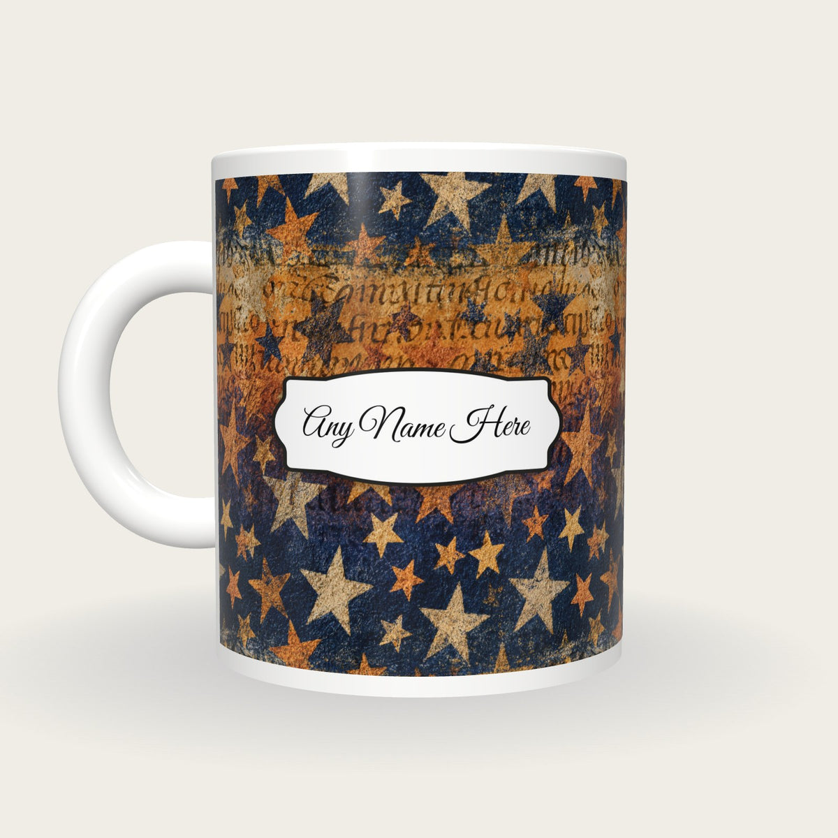 Illuminated Manuscript Stars Name Mug 4, back with the second name label