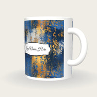 Tintype Indigo Abstract Name Mug, three-quarter view