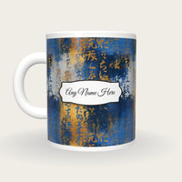 Tintype Indigo Abstract Name Mug, back with the second name label