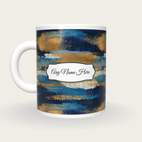 Tintype Indigo Abstract Name Mug 2, back with the second name label