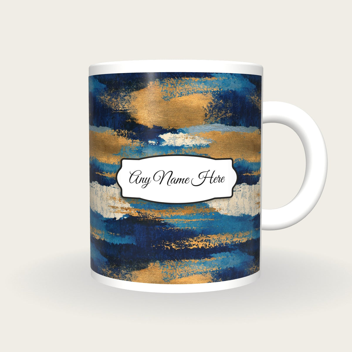Tintype Indigo Abstract Name Mug 2, front with the name label