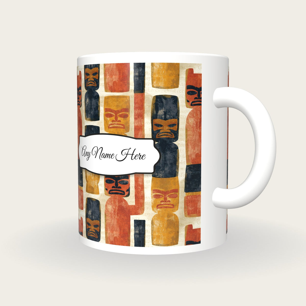Watercolour Totem Poles Name Mug, three-quarter view