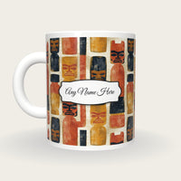 Watercolour Totem Poles Name Mug, back with the second name label