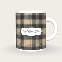 Windowpane Check Wool Name Mug, front with the name label