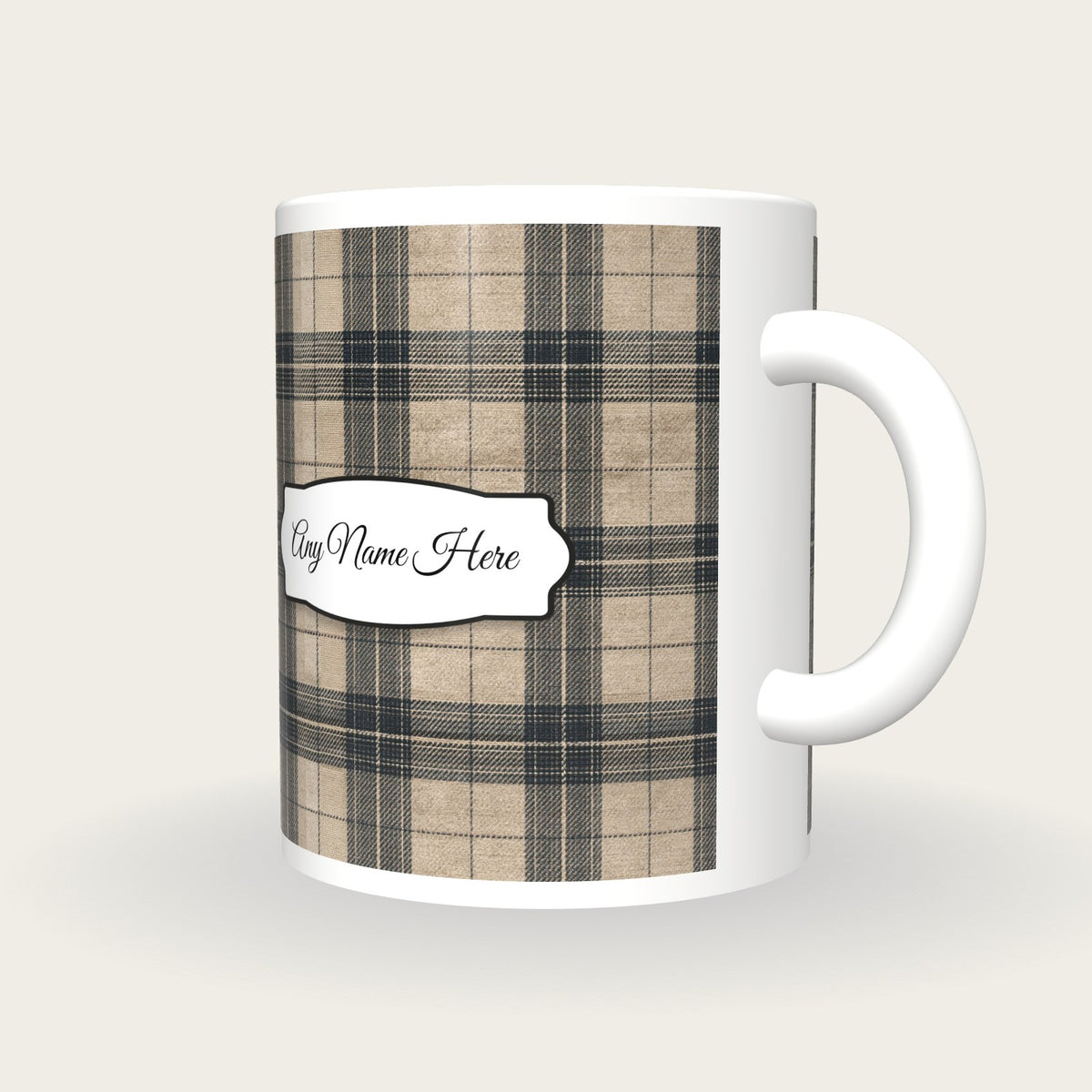 Windowpane Check Wool Name Mug 2, three-quarter view